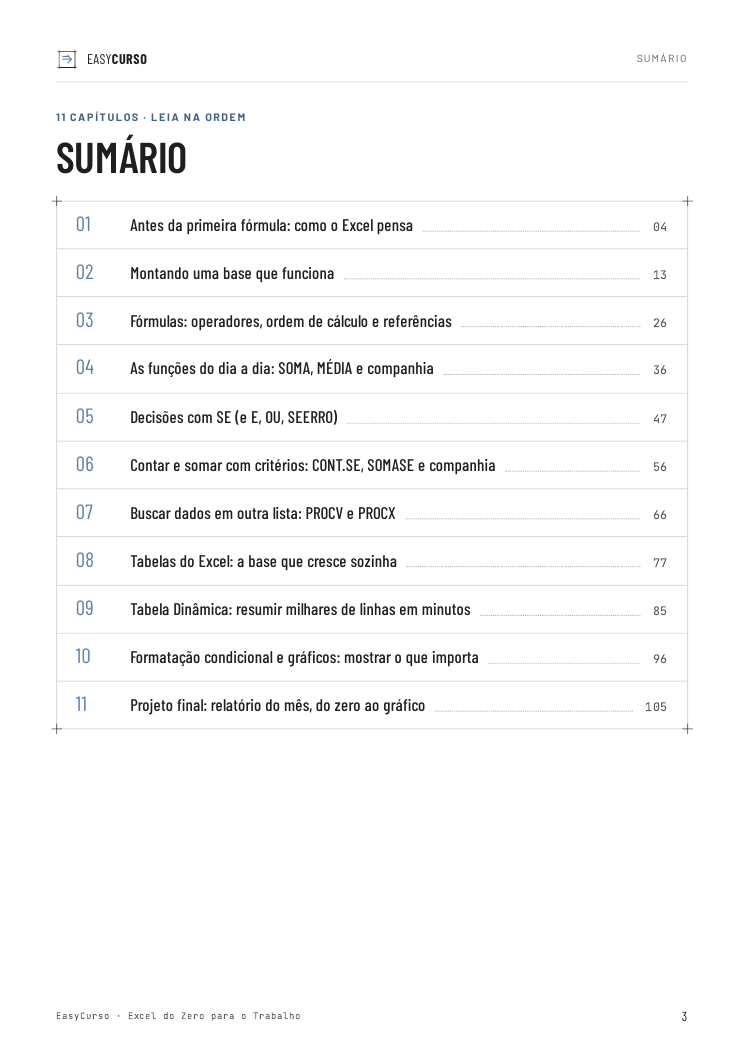 Página de amostra 1 do material Excel do Zero para o Trabalho